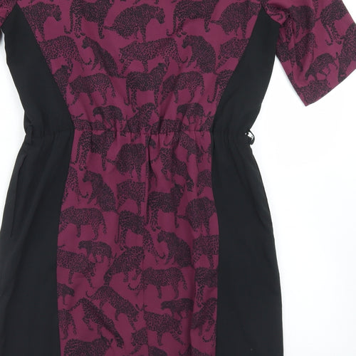 Marks and Spencer Womens Purple Geometric Polyester Sheath  Size 12  Round Neck  - Leopard Print