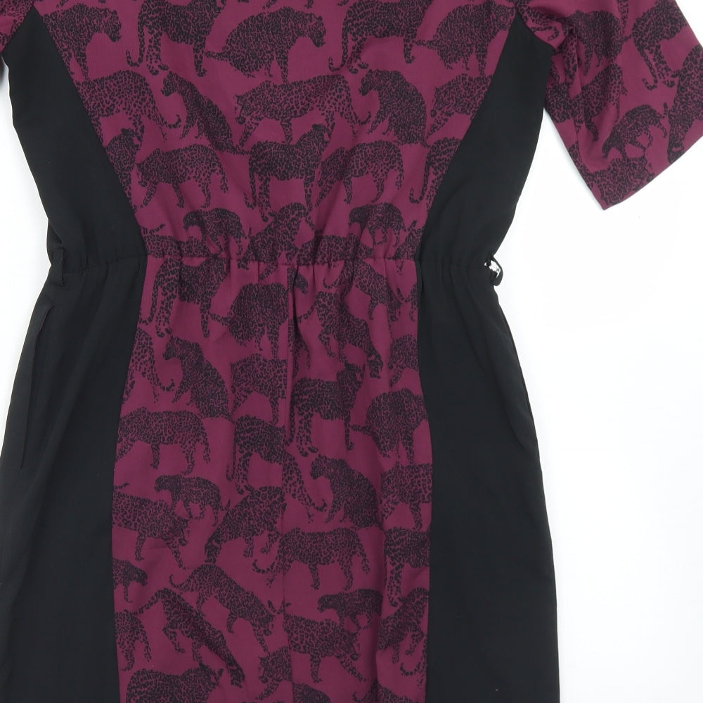 Marks and Spencer Womens Purple Geometric Polyester Sheath  Size 12  Round Neck  - Leopard Print