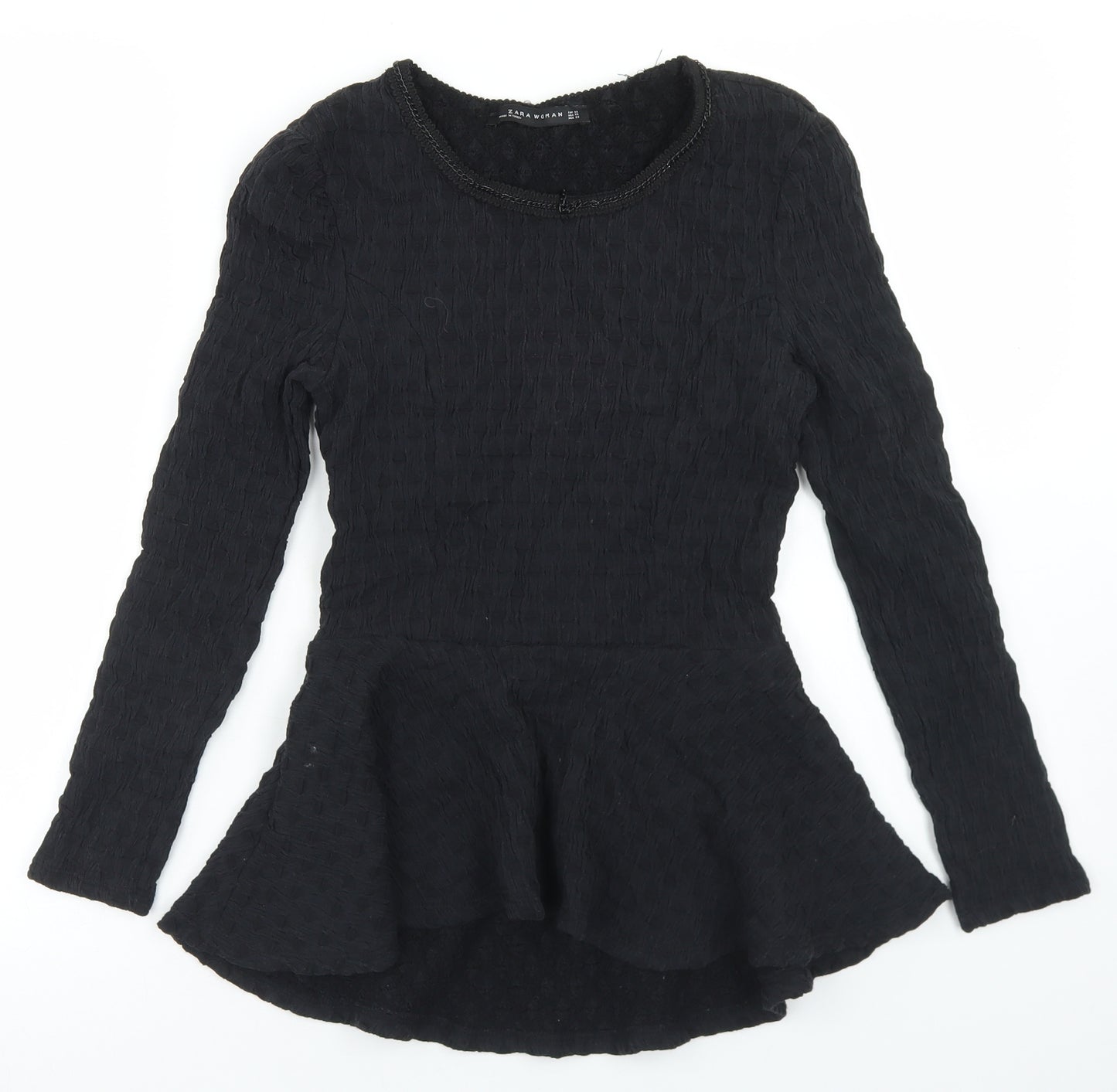 Zara Womens Black  Cotton Basic Blouse Size XS Round Neck - Chain