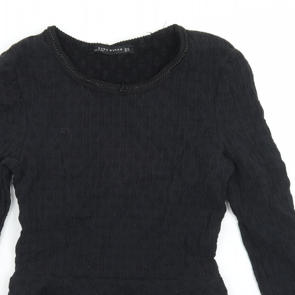 Zara Womens Black  Cotton Basic Blouse Size XS Round Neck - Chain
