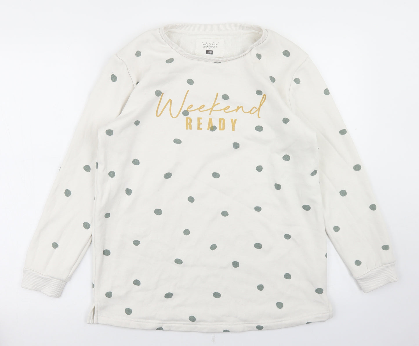 F&F Womens White Polka Dot Polyester Pullover Sweatshirt Size S   - Weekend Ready