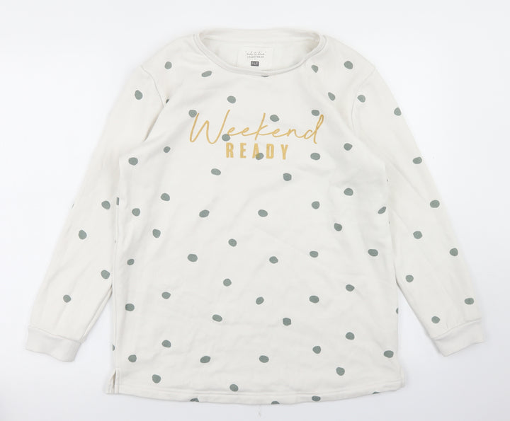 F&F Womens White Polka Dot Polyester Pullover Sweatshirt Size S   - Weekend Ready