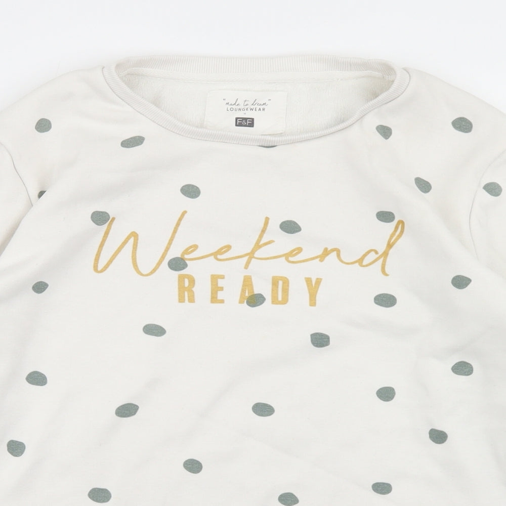 F&F Womens White Polka Dot Polyester Pullover Sweatshirt Size S   - Weekend Ready