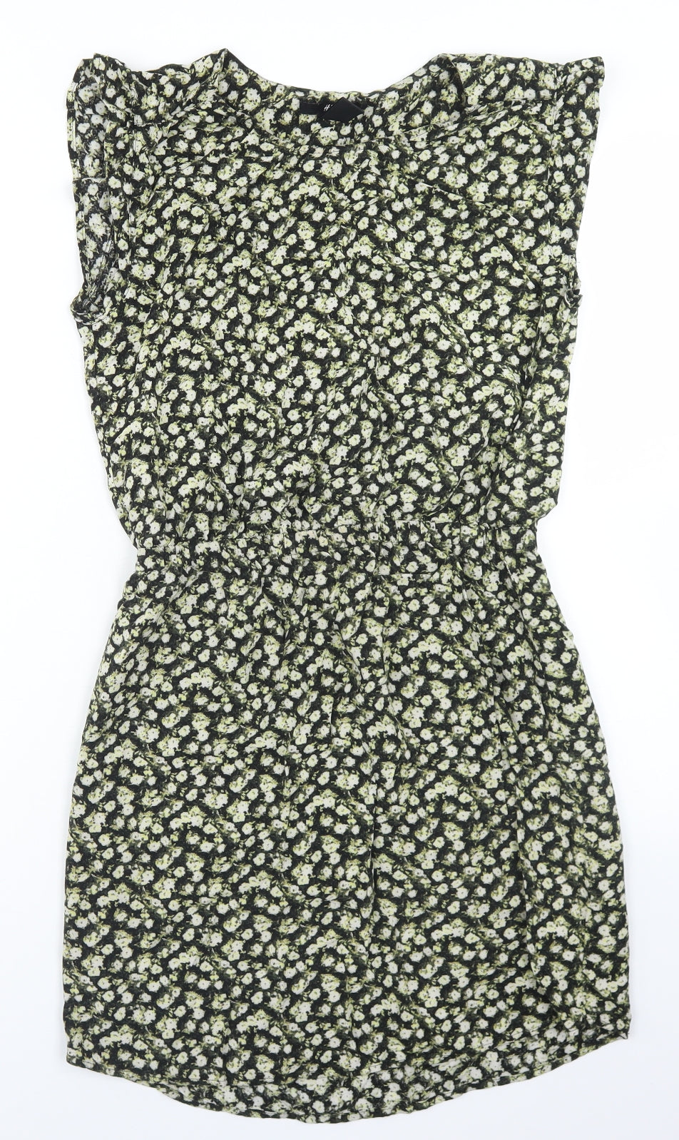 H&M Womens Green Floral Viscose Sheath  Size 8  Round Neck
