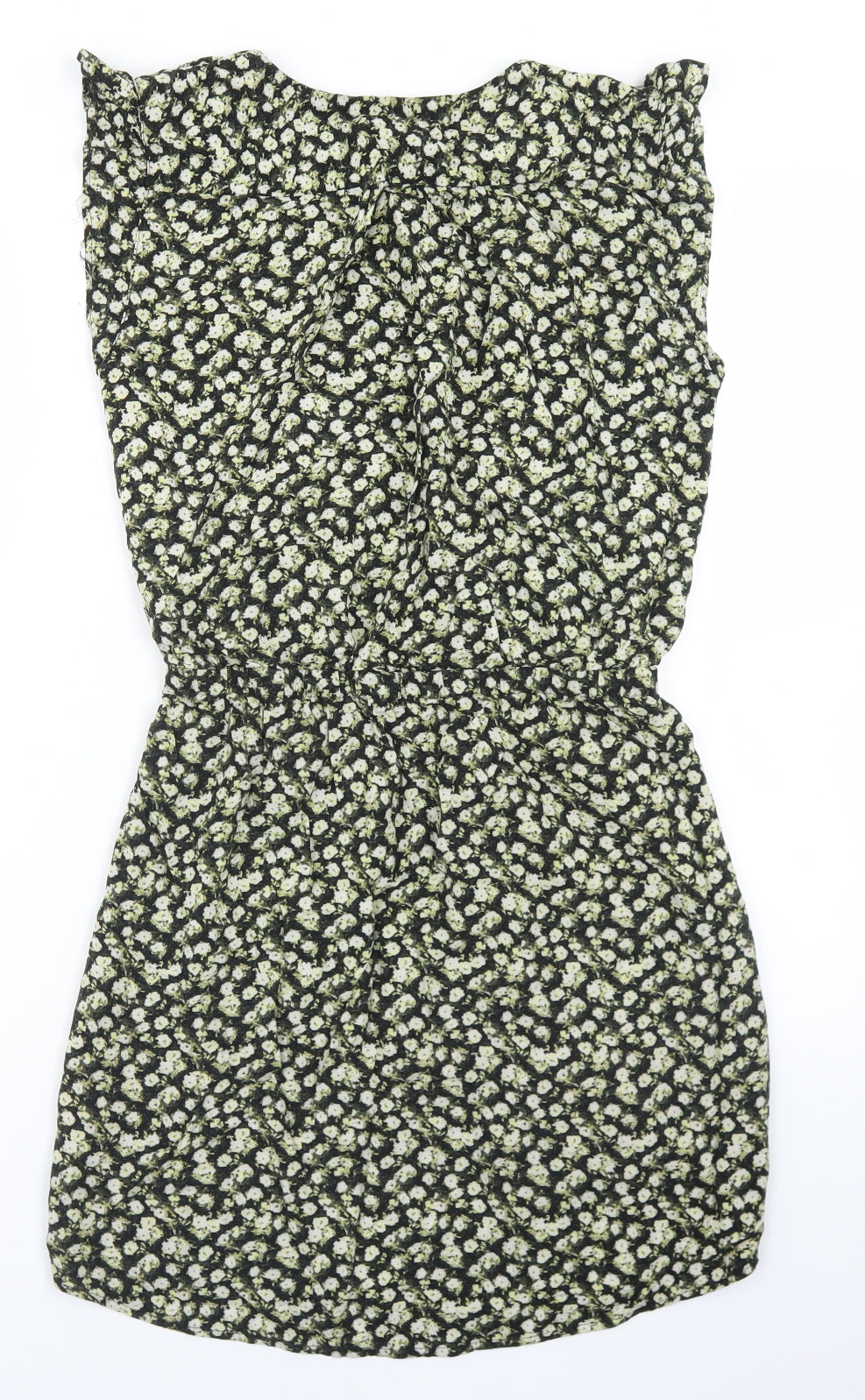H&M Womens Green Floral Viscose Sheath  Size 8  Round Neck