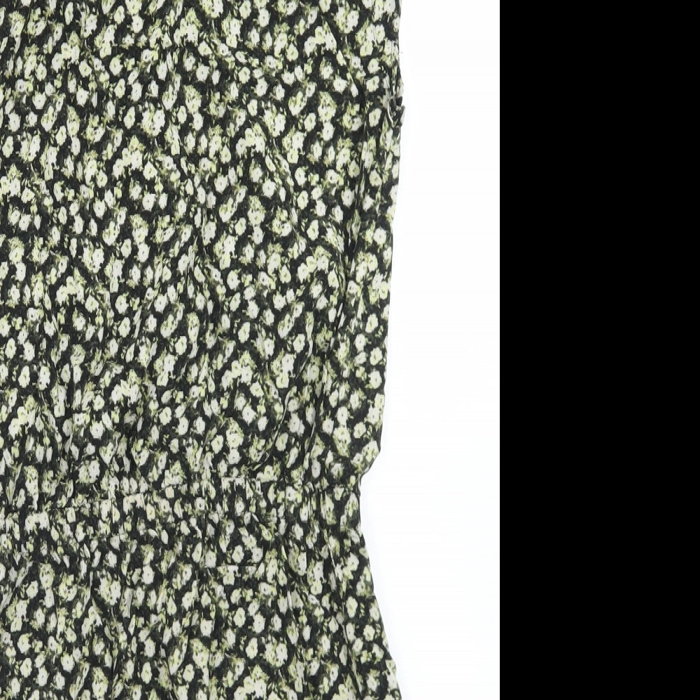 H&M Womens Green Floral Viscose Sheath  Size 8  Round Neck