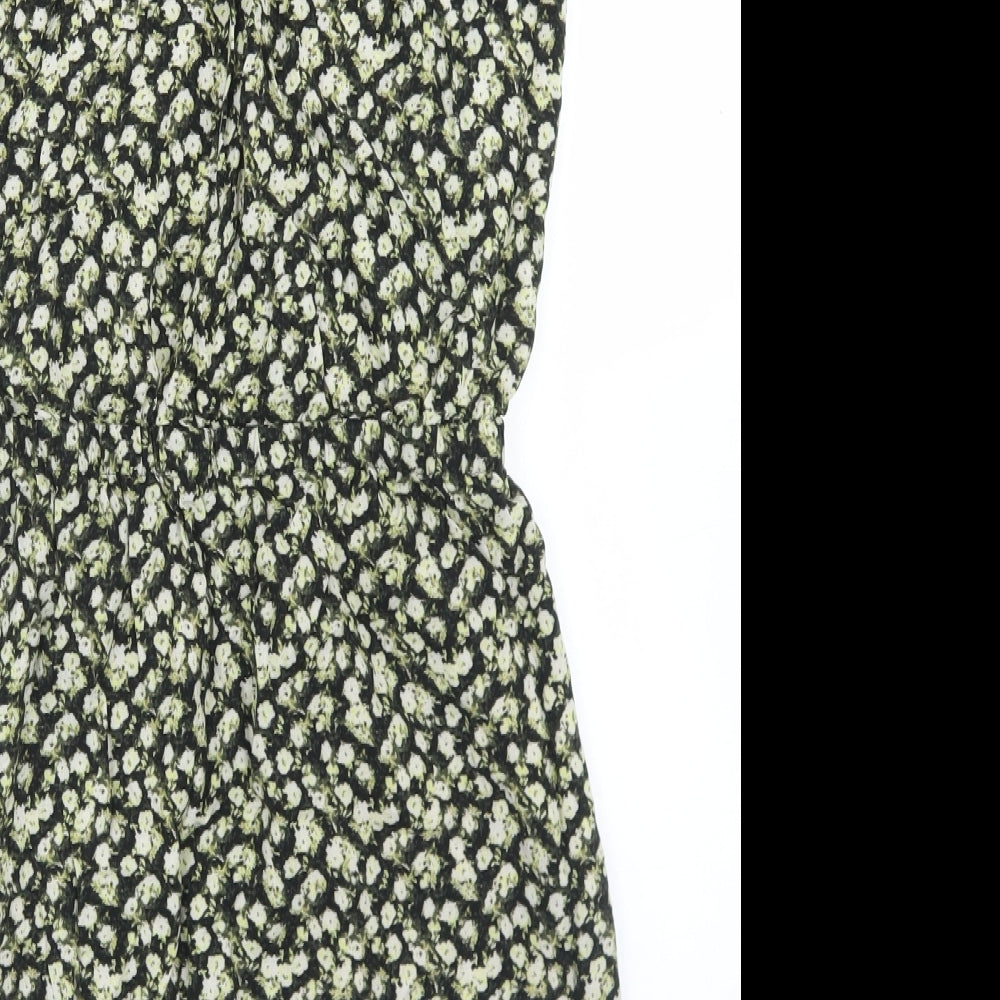 H&M Womens Green Floral Viscose Sheath  Size 8  Round Neck
