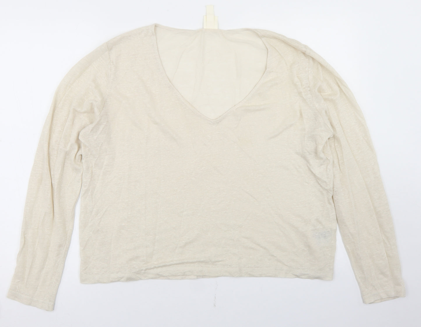 H&M Womens Beige  Linen Basic T-Shirt Size M V-Neck