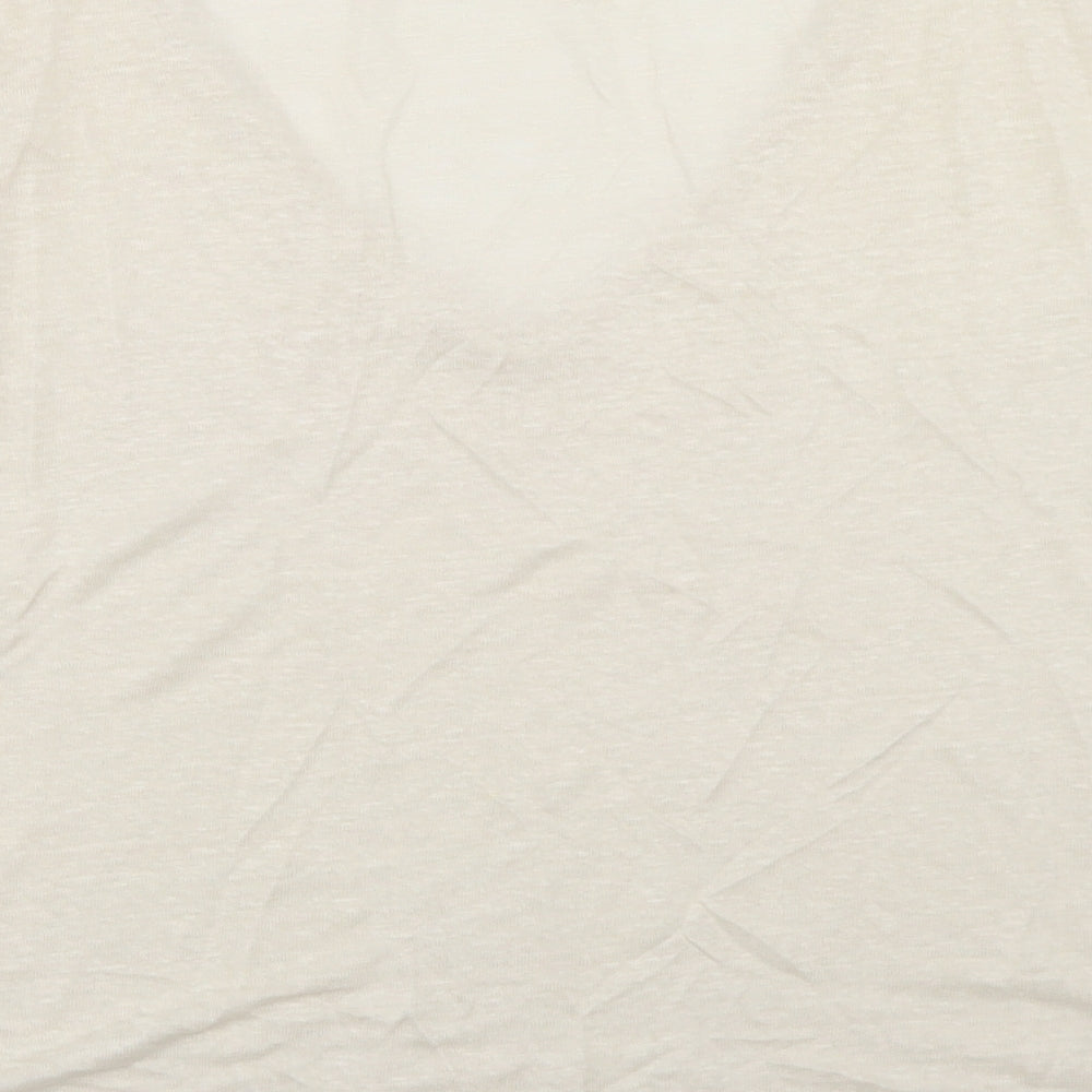 H&M Womens Beige  Linen Basic T-Shirt Size M V-Neck