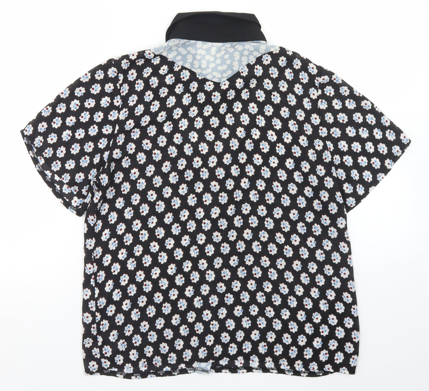 Fashion Union Womens Black Floral Polyester Basic Blouse Size 8 Collared