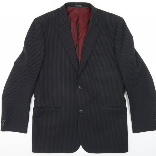 1880 Club Mens Black Striped Polyester Jacket Blazer Size 36