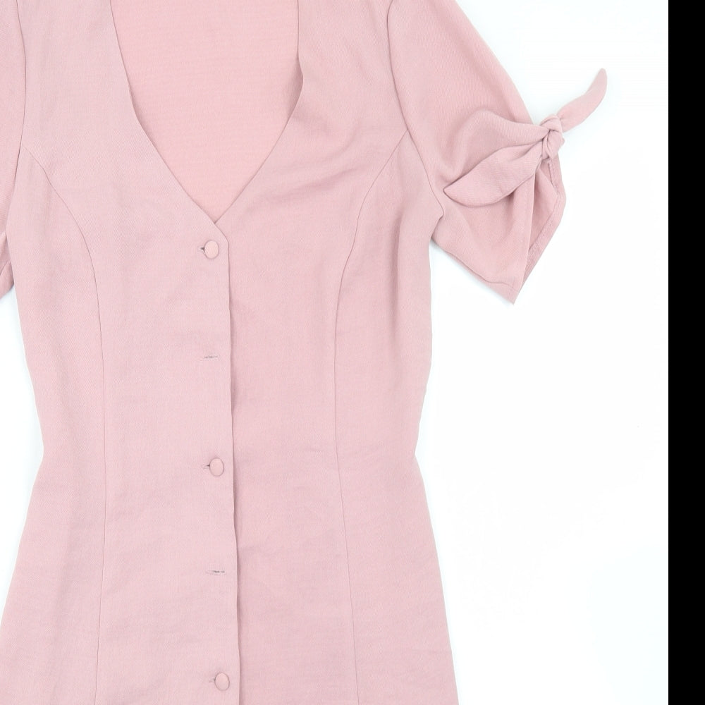 Primark Womens Pink  Polyester Fit & Flare  Size 8  V-Neck Button