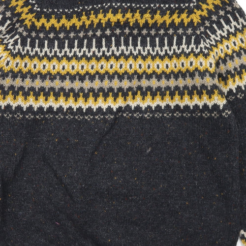 Fat Face Mens Grey High Neck Fair Isle Wool Pullover Jumper Size L