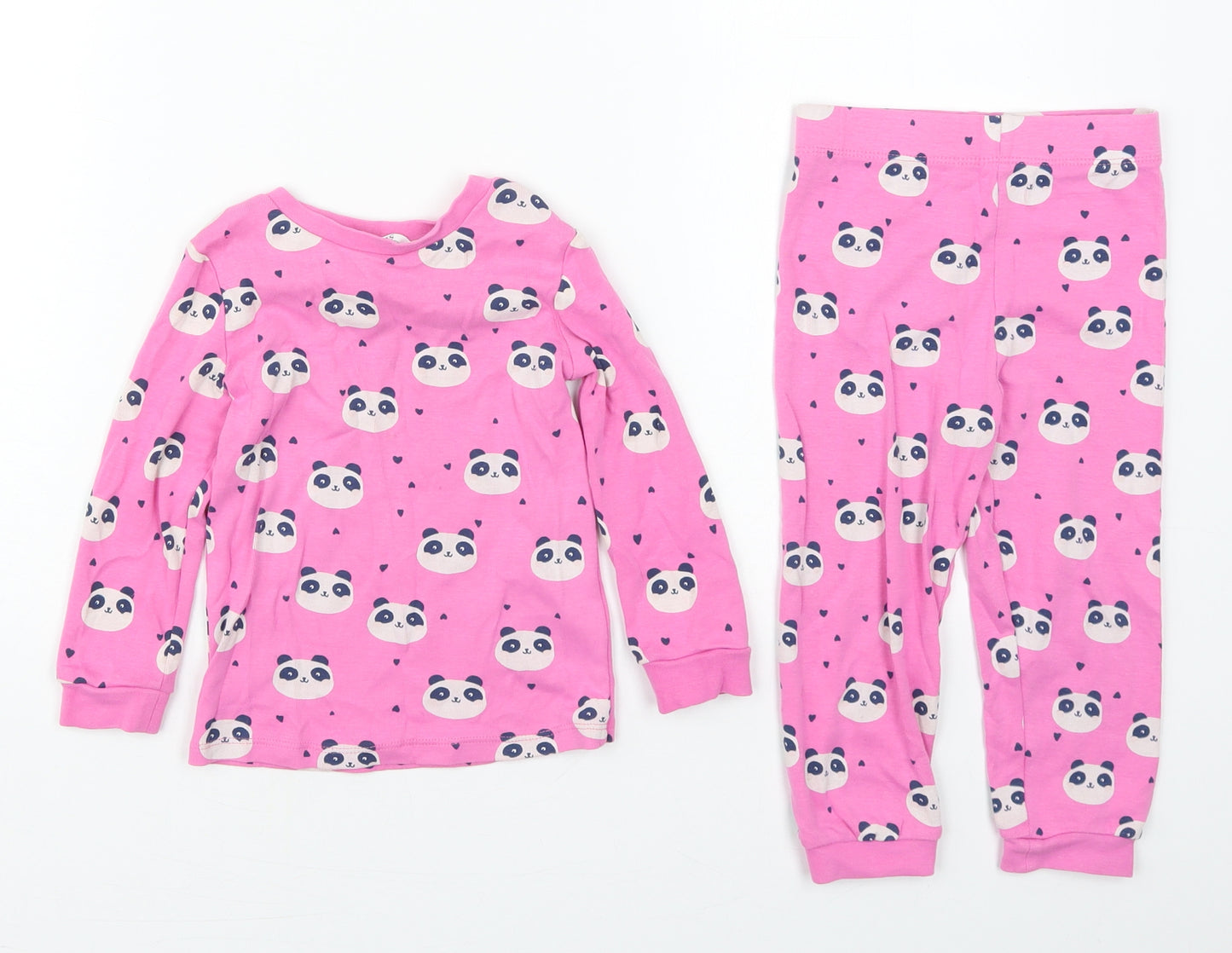 Marks and Spencer Girls Pink Solid Cotton Cami Pyjama Set Size 18-24 Months  Pullover - Panda