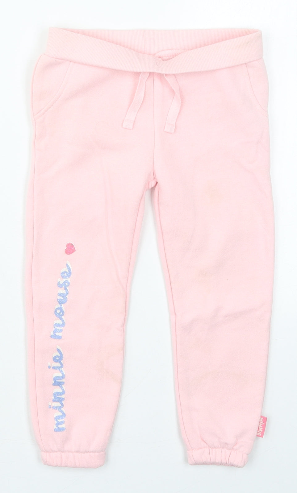 Primark Girls Pink  Cotton Sweatpants Trousers Size 2-3 Years  Regular Drawstring - Minnie Mouse