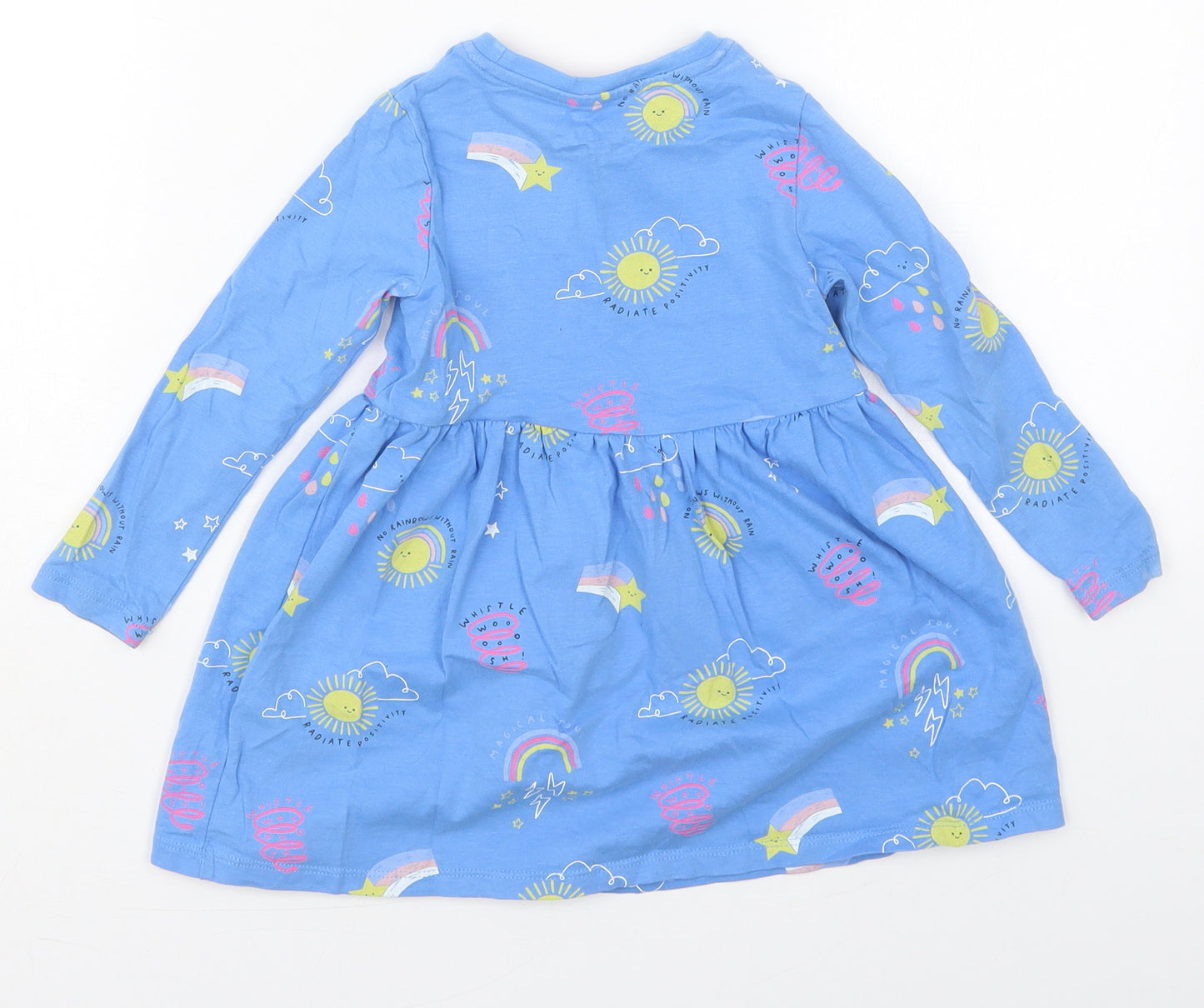Marks and Spencer Girls Blue  Cotton Skater Dress  Size 2-3 Years  Crew Neck Pullover - Sun and Rainbows