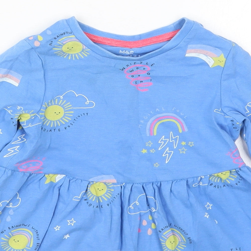 Marks and Spencer Girls Blue  Cotton Skater Dress  Size 2-3 Years  Crew Neck Pullover - Sun and Rainbows