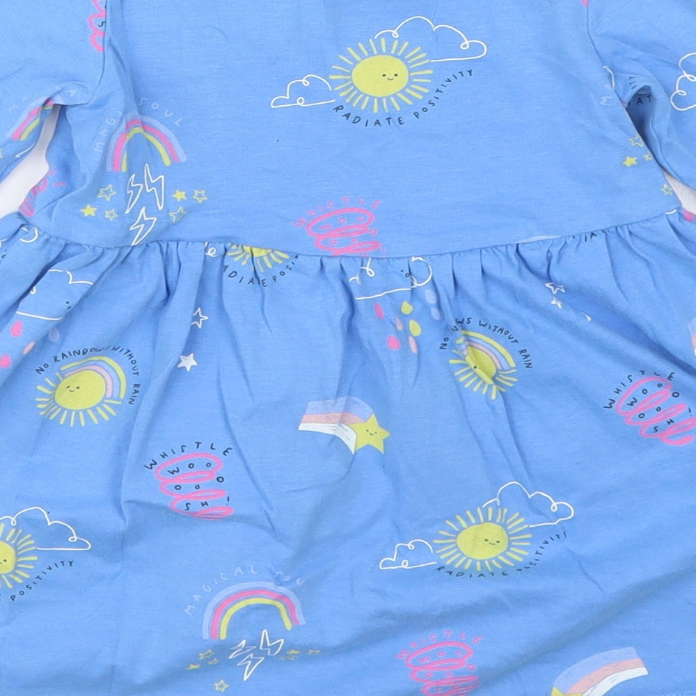 Marks and Spencer Girls Blue  Cotton Skater Dress  Size 2-3 Years  Crew Neck Pullover - Sun and Rainbows