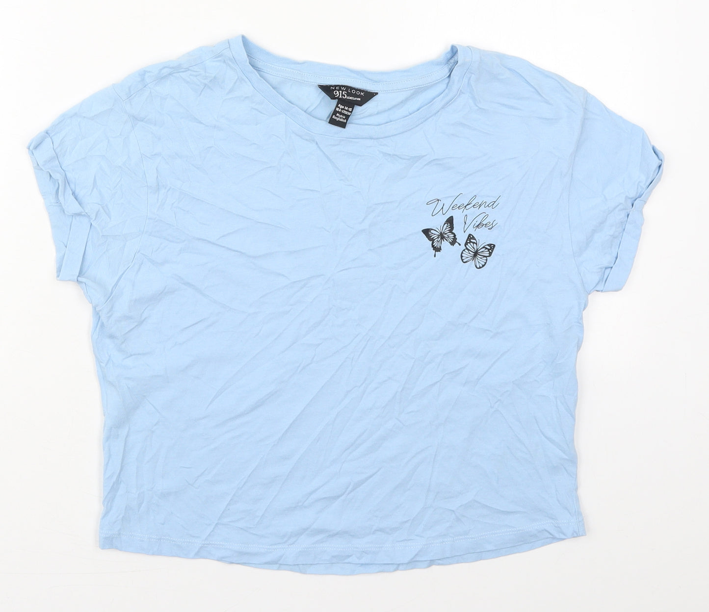 New Look Girls Blue  Cotton Basic T-Shirt Size 14-15 Years Crew Neck Pullover - Weekend Vibes