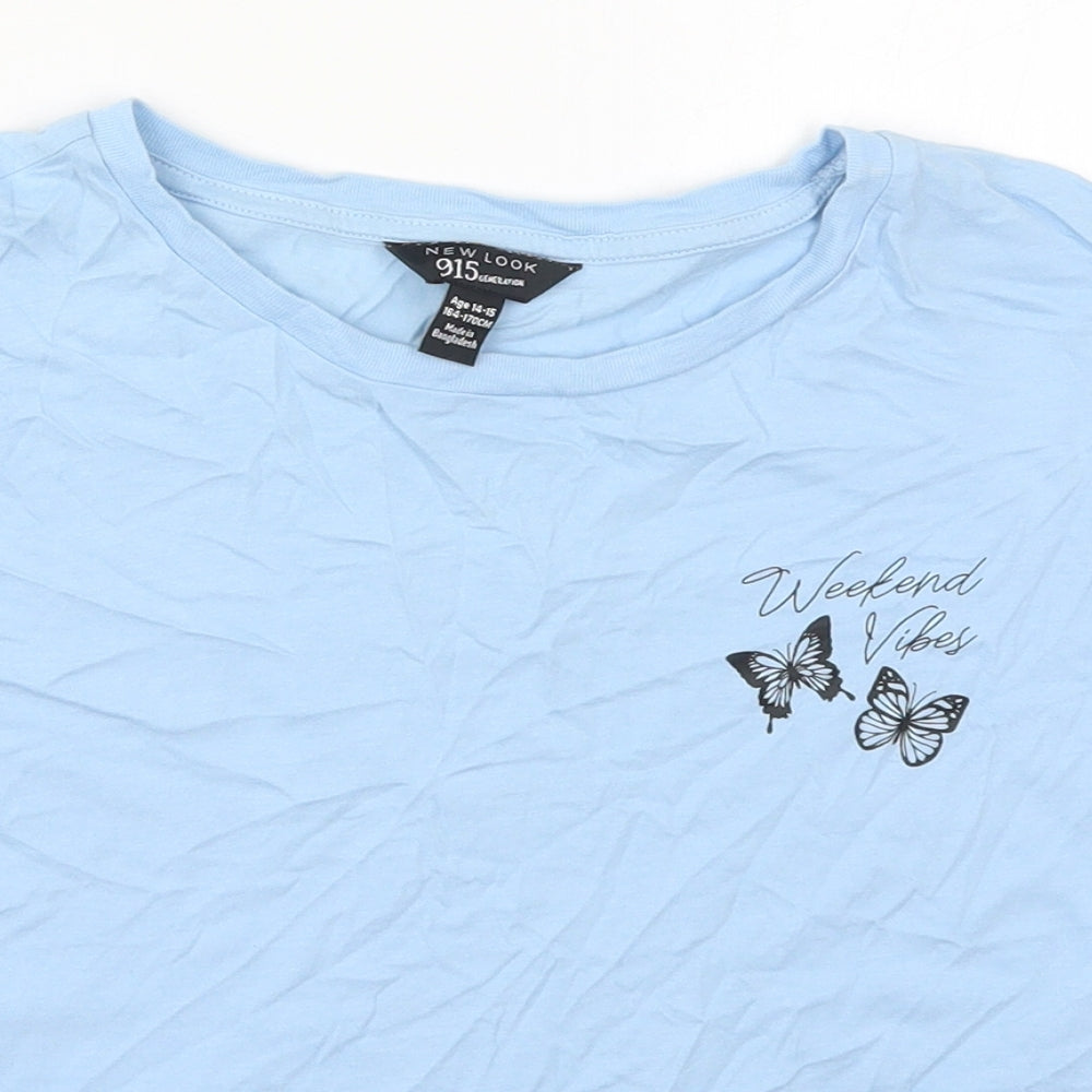 New Look Girls Blue  Cotton Basic T-Shirt Size 14-15 Years Crew Neck Pullover - Weekend Vibes