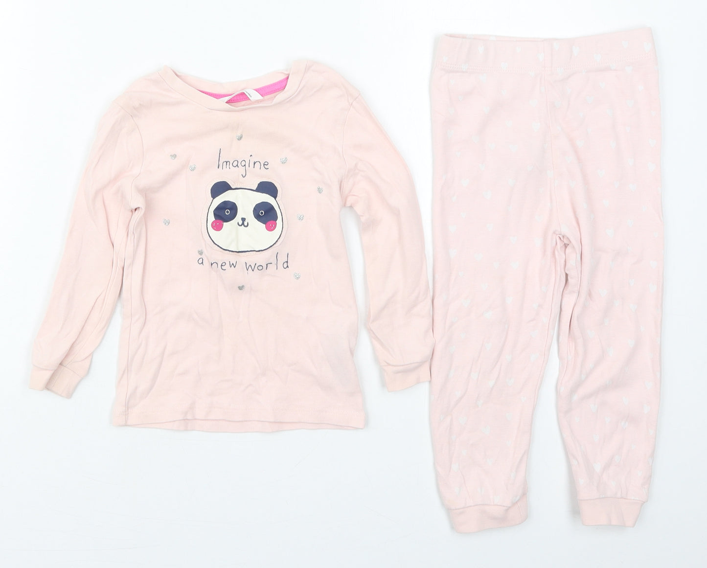 Marks and Spencer Girls Pink Solid Cotton Cami Pyjama Set Size 18-24 Months  Pullover - Panda Imagine a New World