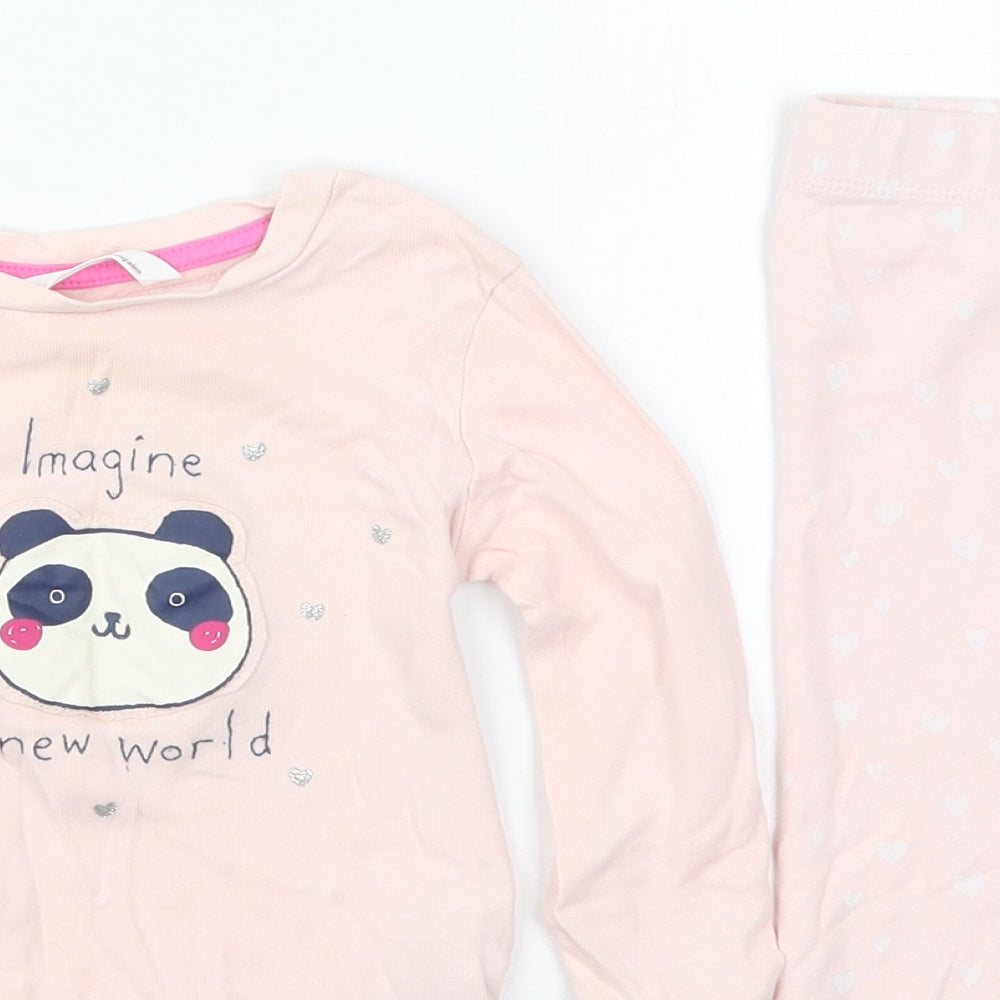 Marks and Spencer Girls Pink Solid Cotton Cami Pyjama Set Size 18-24 Months  Pullover - Panda Imagine a New World
