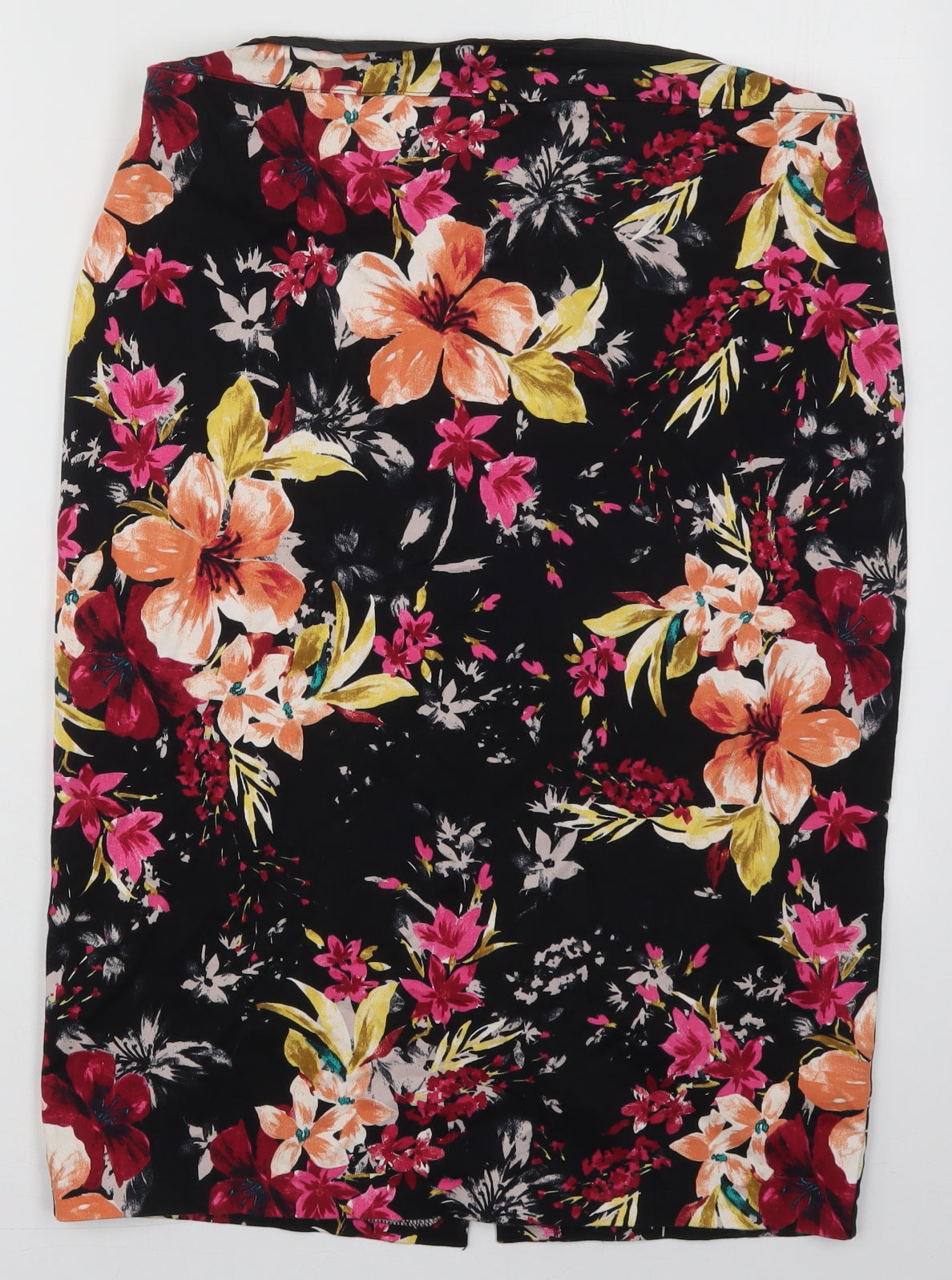 F&F Womens Black Floral Cotton Peasant Skirt Size 16   Zip - Pink Flowers