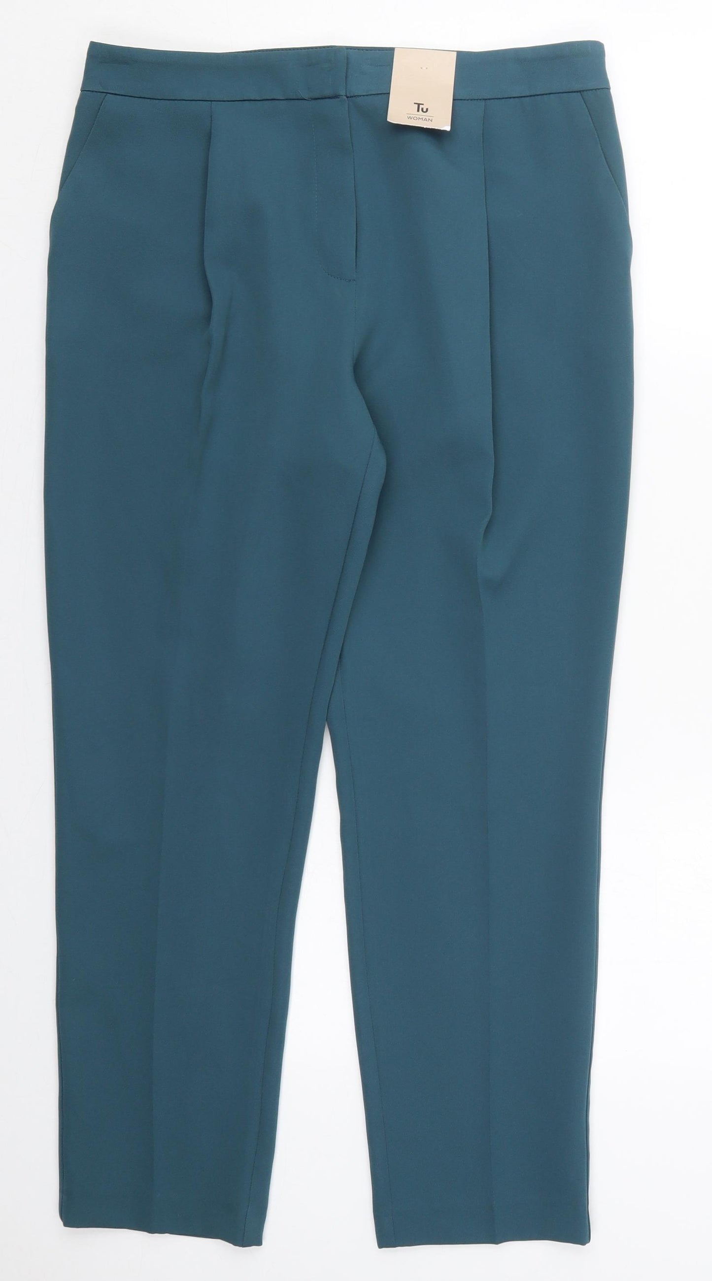 TU Womens Blue  Polyester Trousers  Size 14 L27 in Regular Hook & Eye - Teal Coloured