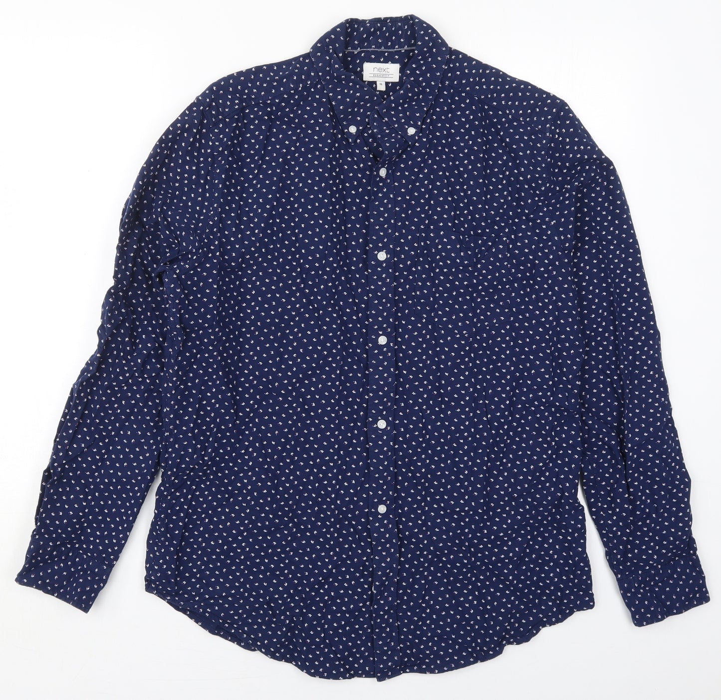 NEXT Mens Blue Geometric Cotton  Button-Up Size M Collared Button