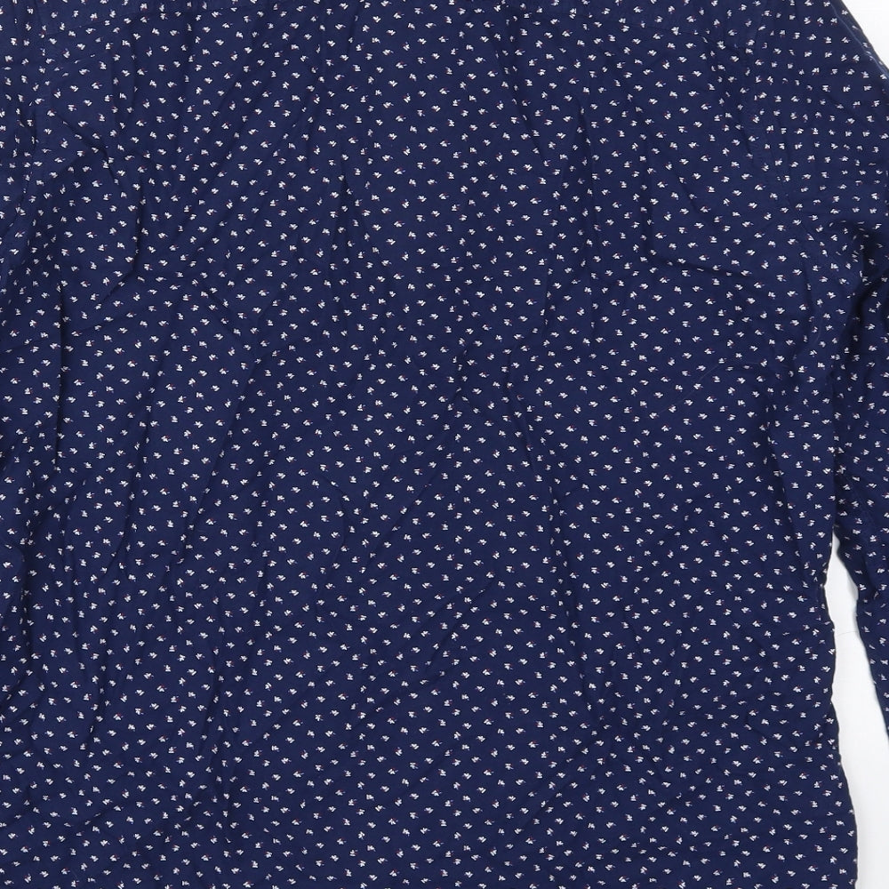 NEXT Mens Blue Geometric Cotton  Button-Up Size M Collared Button