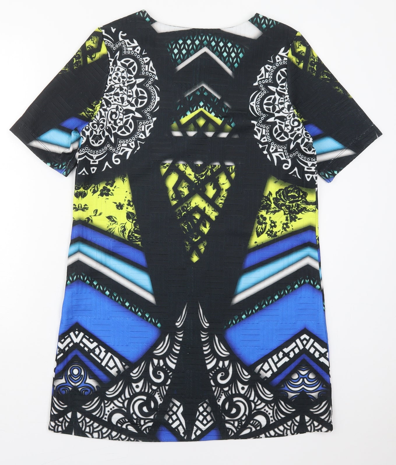 River Island Womens Black Geometric Polyester A-Line  Size 12  Round Neck Pullover - Blue and Yellow