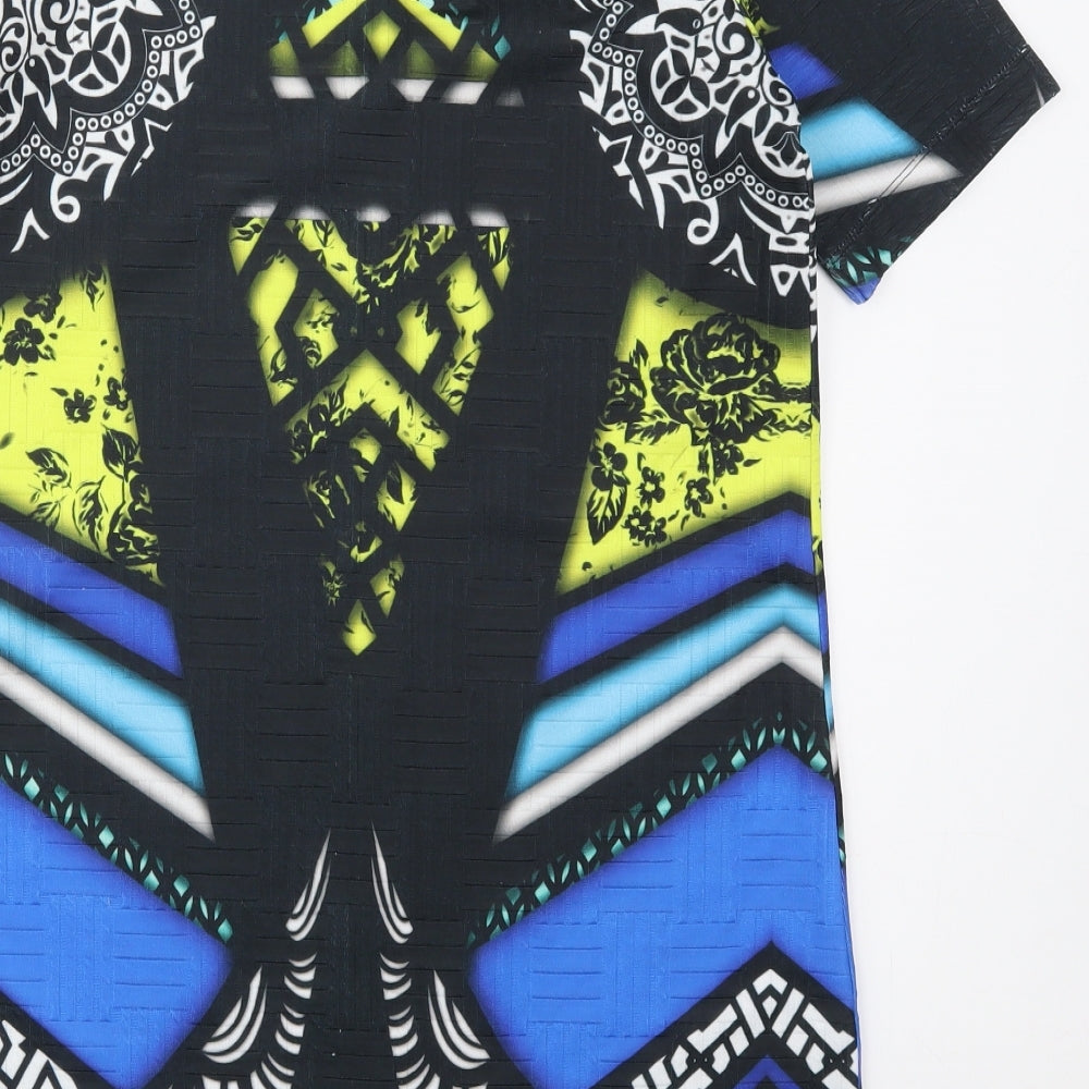 River Island Womens Black Geometric Polyester A-Line  Size 12  Round Neck Pullover - Blue and Yellow