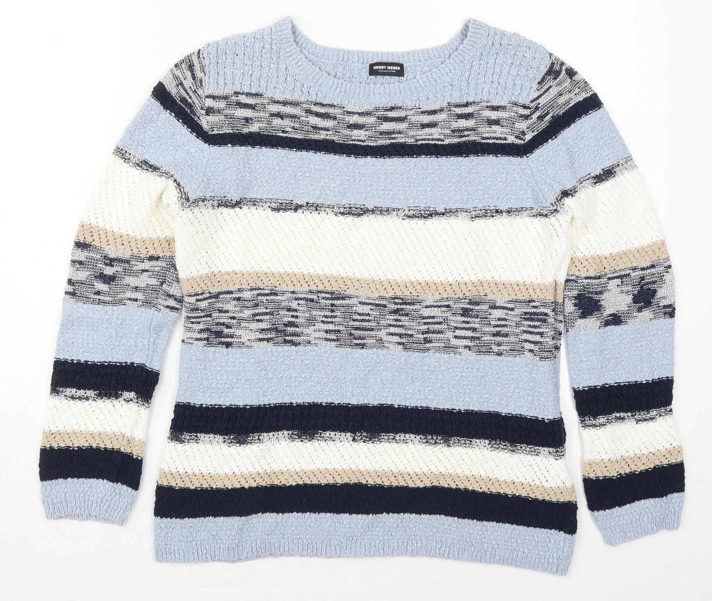 Gerry Weber Womens Blue Round Neck Striped Cotton Pullover Jumper Size 14