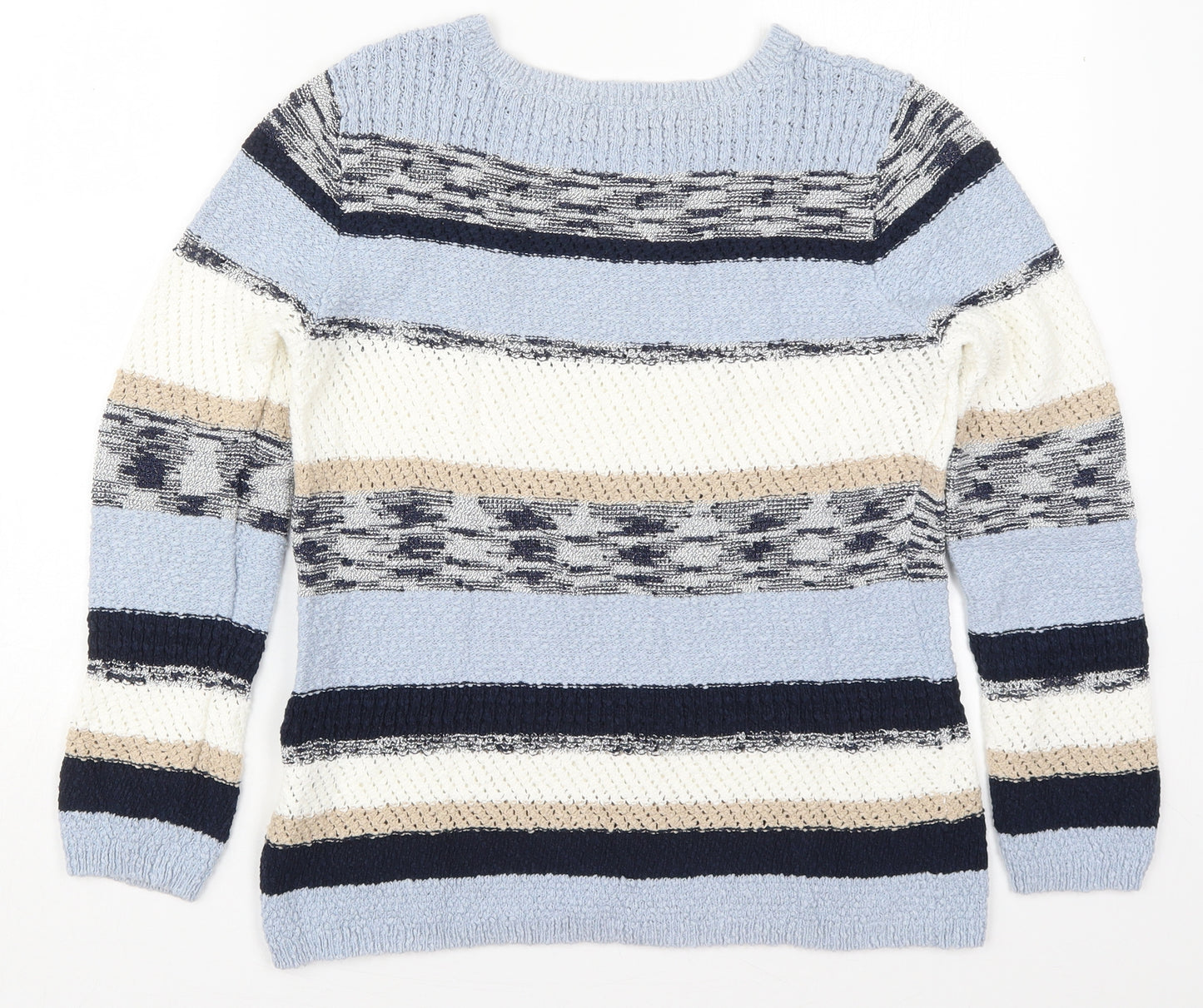 Gerry Weber Womens Blue Round Neck Striped Cotton Pullover Jumper Size 14