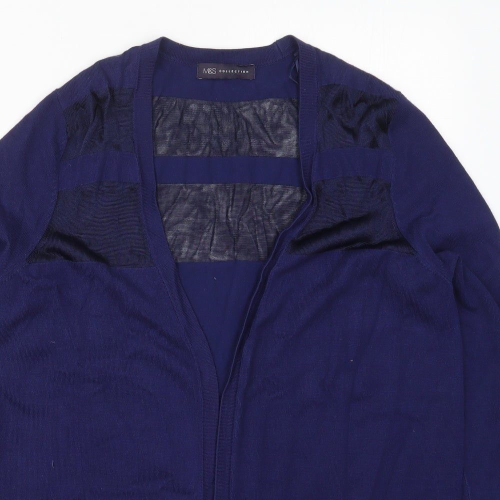 Marks and Spencer Womens Blue V-Neck Striped Viscose Cardigan Jumper Size 14