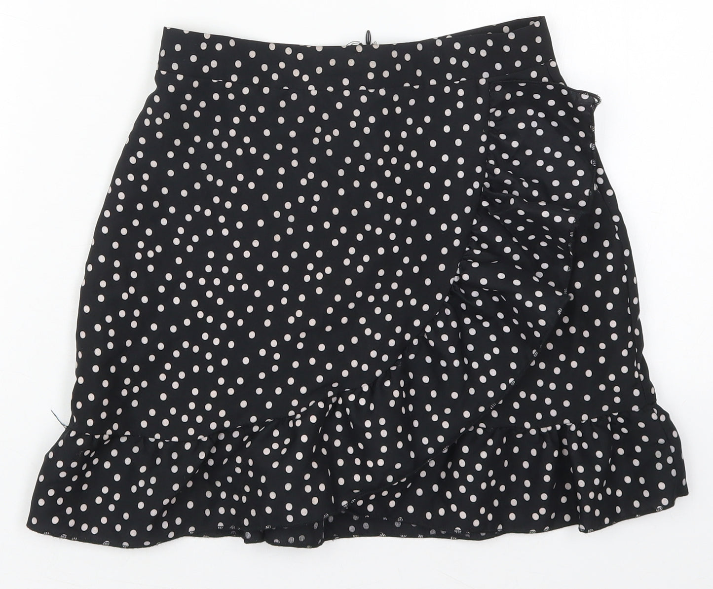 New Look Womens Black Polka Dot Polyester Mini Skirt Size 6   Zip