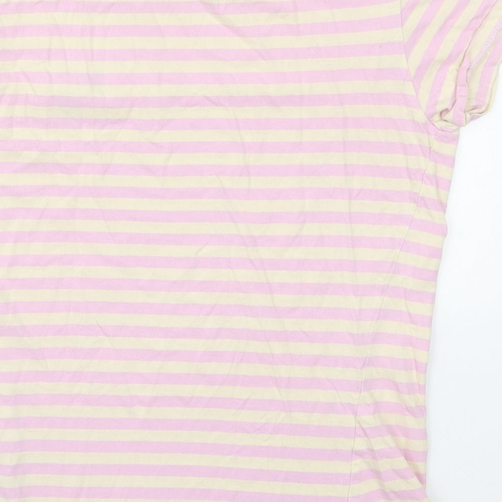 Brave Soul Womens Pink Striped Cotton Basic T-Shirt Size S Crew Neck - Flowers