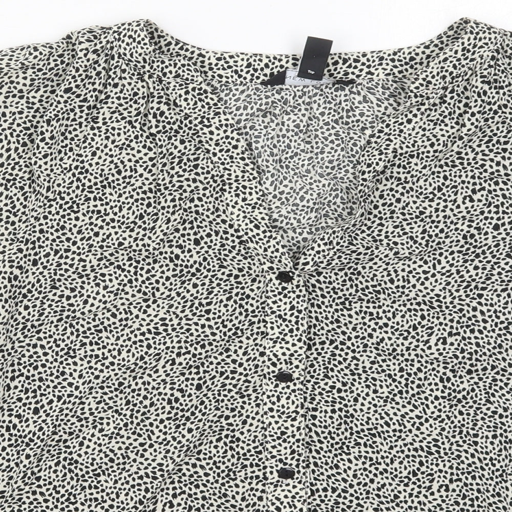 New Look Womens Ivory Animal Print Viscose Basic Blouse Size 6 V-Neck