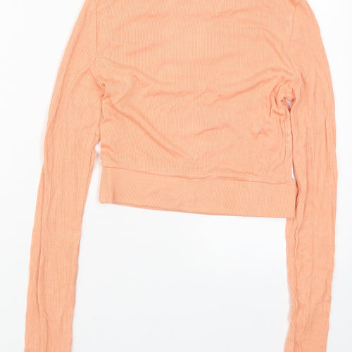 PRETTYLITTLETHING Womens Orange  Viscose Basic T-Shirt Size 6 Crew Neck