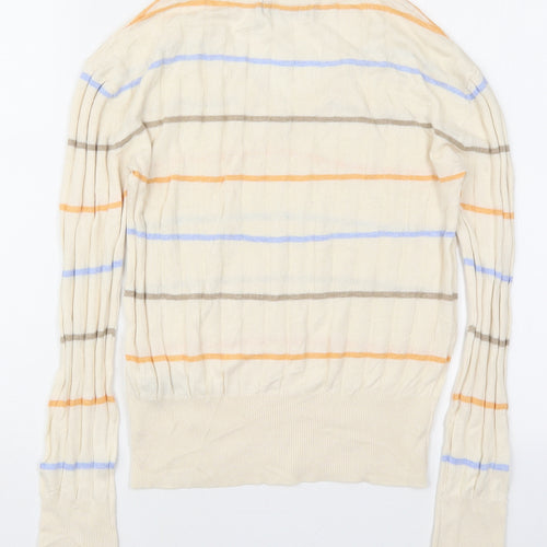 Marks and Spencer Womens Ivory V-Neck Striped Viscose Pullover Jumper Size S