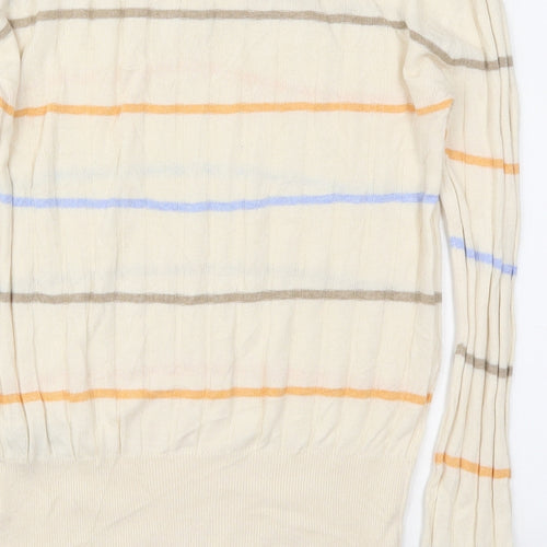 Marks and Spencer Womens Ivory V-Neck Striped Viscose Pullover Jumper Size S