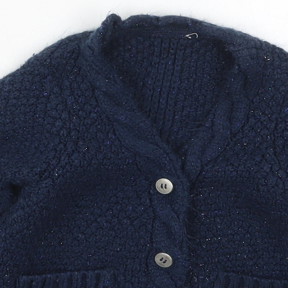 Mothercare Girls Blue V-Neck  Acrylic Cardigan Jumper Size 3 Years  Button