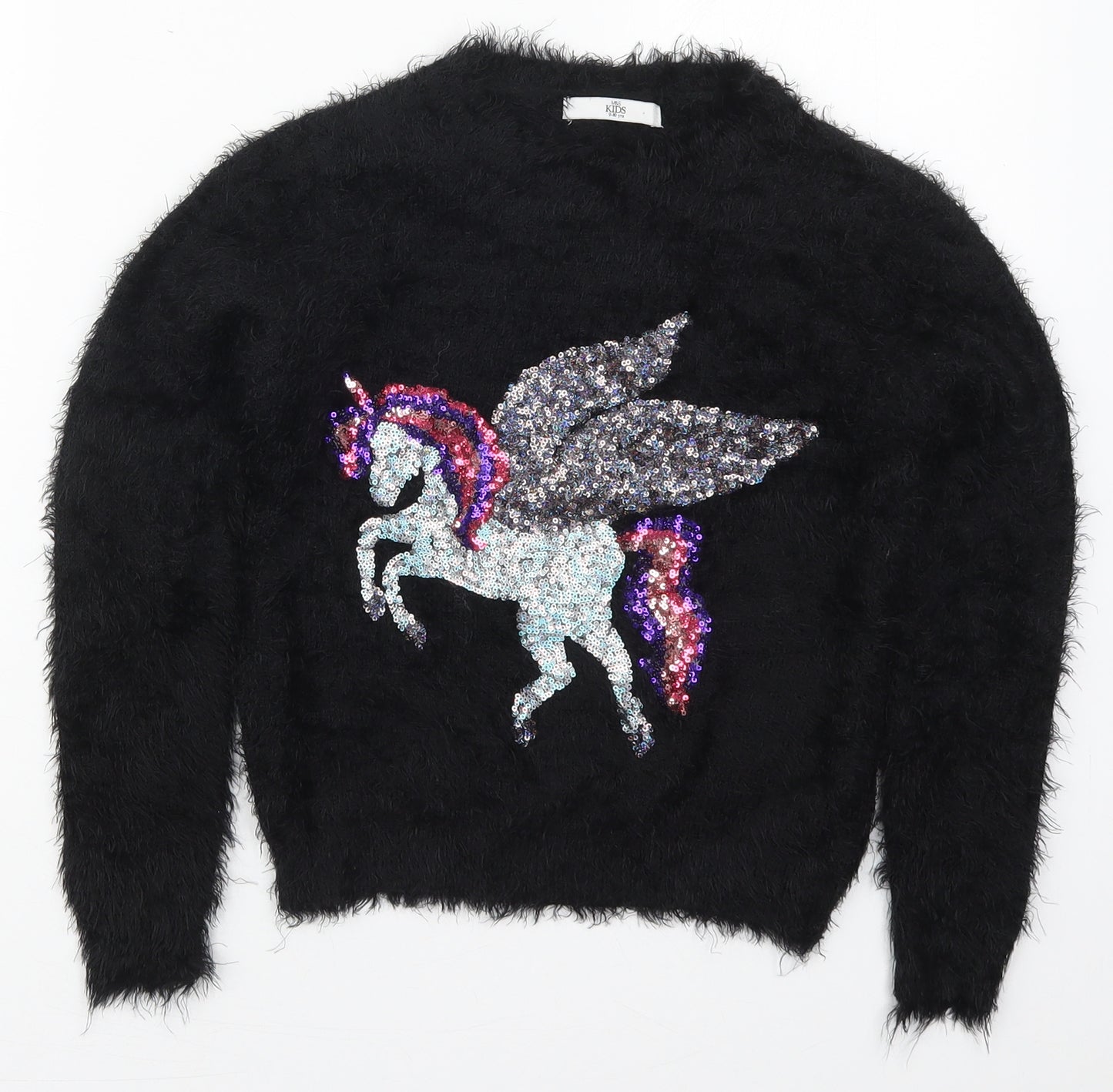 Marks and Spencer Girls Black Round Neck  Nylon Pullover Jumper Size 9-10 Years  Pullover - Unicorn