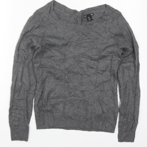 H&M Womens Grey Round Neck  Nylon Pullover Jumper Size XS
