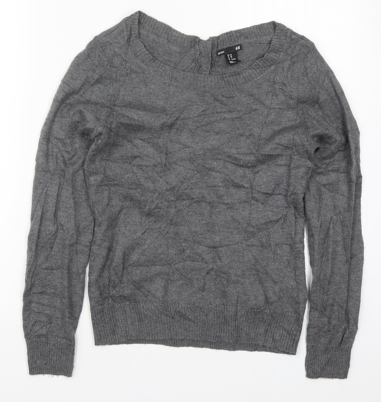 H&M Womens Grey Round Neck  Nylon Pullover Jumper Size XS