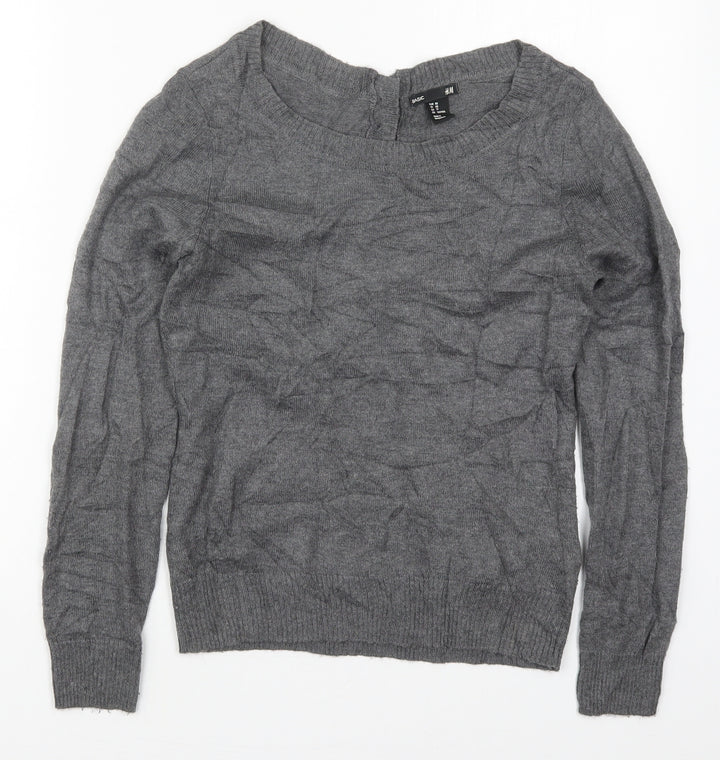 H&M Womens Grey Round Neck  Nylon Pullover Jumper Size XS