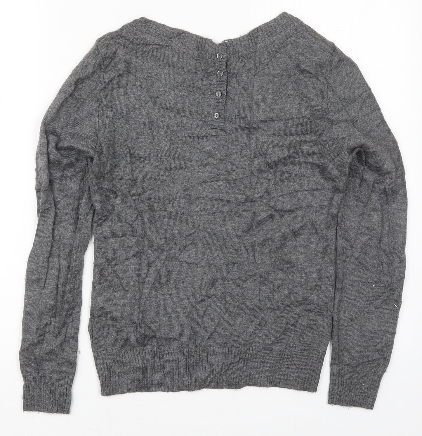 H&M Womens Grey Round Neck  Nylon Pullover Jumper Size XS