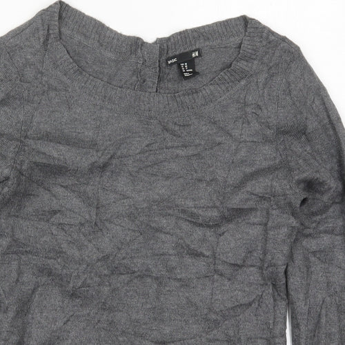 H&M Womens Grey Round Neck  Nylon Pullover Jumper Size XS