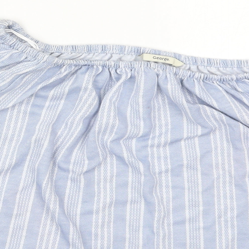 George Womens Blue Striped Polyester Basic T-Shirt Size 12 Off the Shoulder