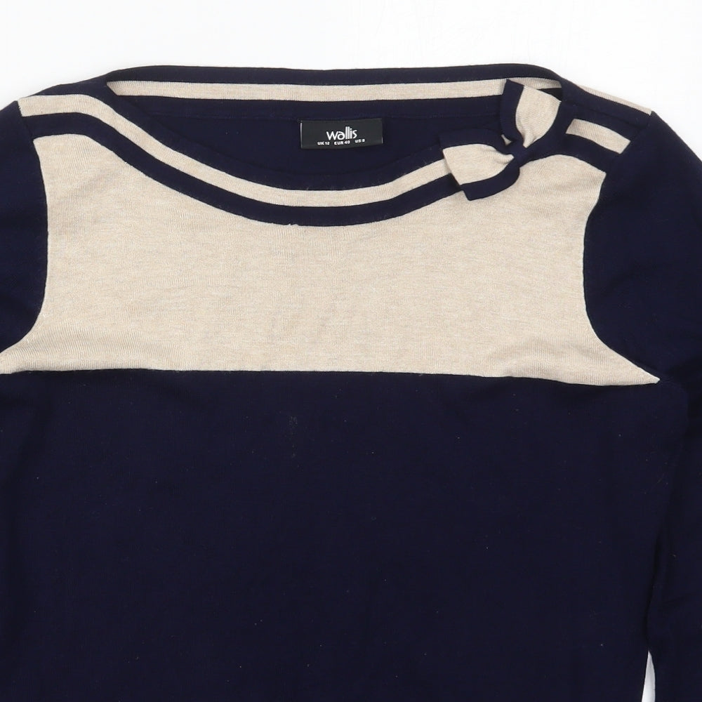 Wallis Womens Blue Boat Neck  Viscose Pullover Jumper Size 12   - Beige